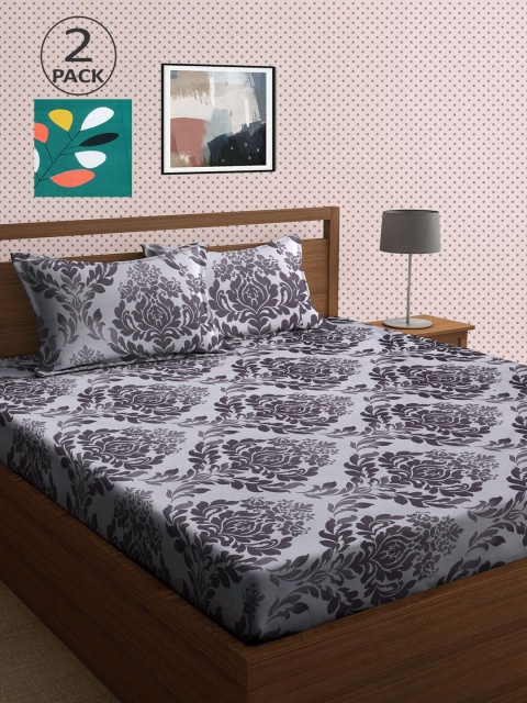 

KLOTTHE Grey & Green Floral 210 TC 2 King Bedsheet with 4 Pillow Covers