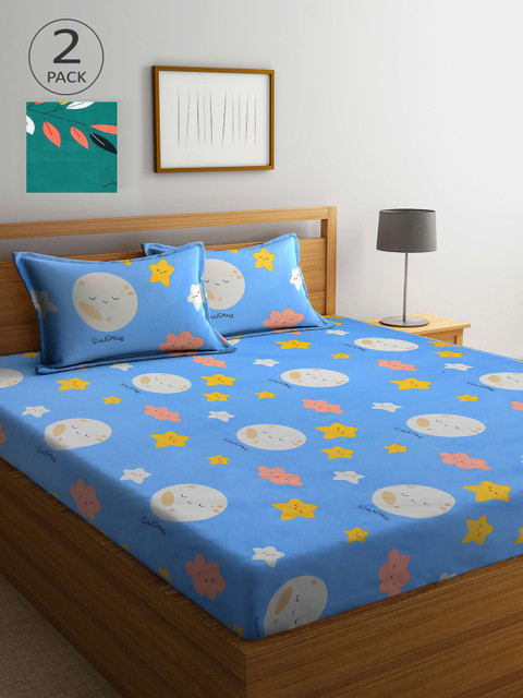 

KLOTTHE Blue & Green Floral 210 TC 2 King Bedsheets with 4 Pillow Covers