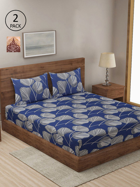 

KLOTTHE Blue & Beige Ethnic Motifs 210 TC 2 King Bedsheet with 4 Pillow Covers