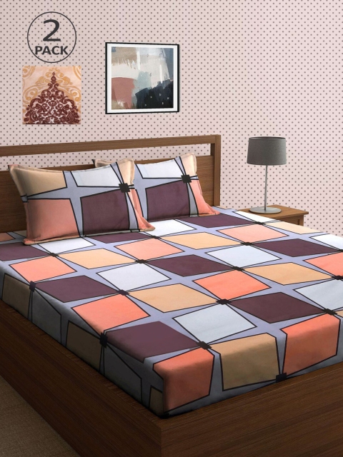 

KLOTTHE Pack Of 2 210 TC Cotton 2 King Bedsheet with 4 Pillow Covers, Multi
