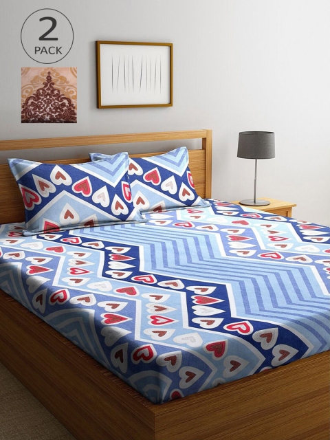 

KLOTTHE Blue & Beige Ethnic Motifs 210 TC 2 King Bedsheet with 4 Pillow Covers