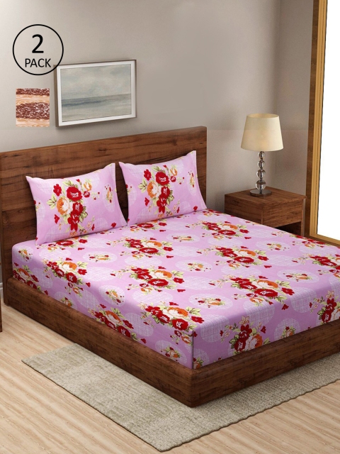 

KLOTTHE Pack Of 2 210 TC Cotton 2 King Bedsheet with 4 Pillow Covers, Multi
