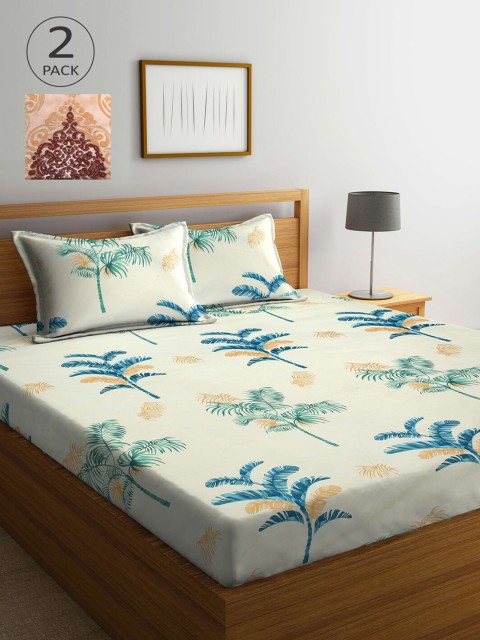 

KLOTTHE Set Of 2 210TC Double King Bedsheets With 4 Pillow Covers, Off white