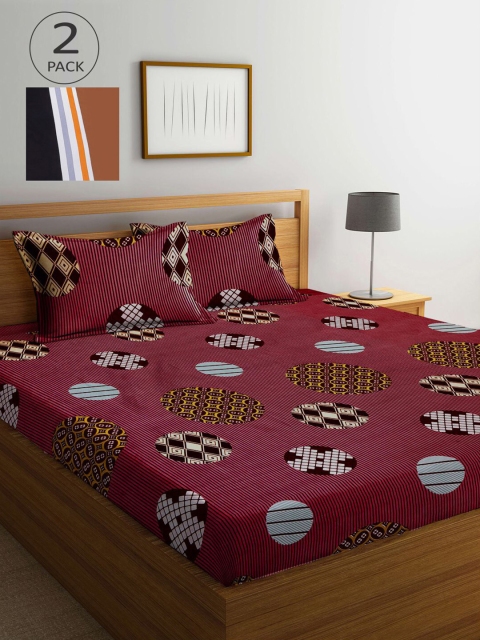 

KLOTTHE Pack Of 2 210 TC Cotton 2 King Bedsheet with 4 Pillow Covers, Multi