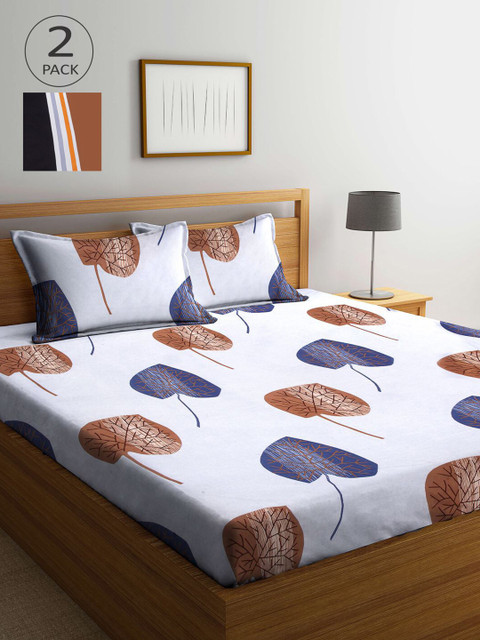 

KLOTTHE Set Of 2 210TC Double King Bedsheets With 4 Pillow Covers, White