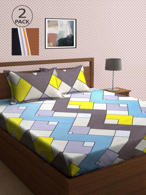 

KLOTTHE Multicoloured Printed 210 TC 2 King Bedsheet with 4 Pillow Covers, Multi