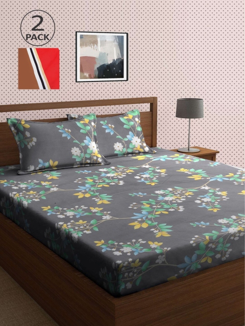 

KLOTTHE Pack Of 2 210 TC Cotton 2 King Bedsheet with 4 Pillow Covers, Multi