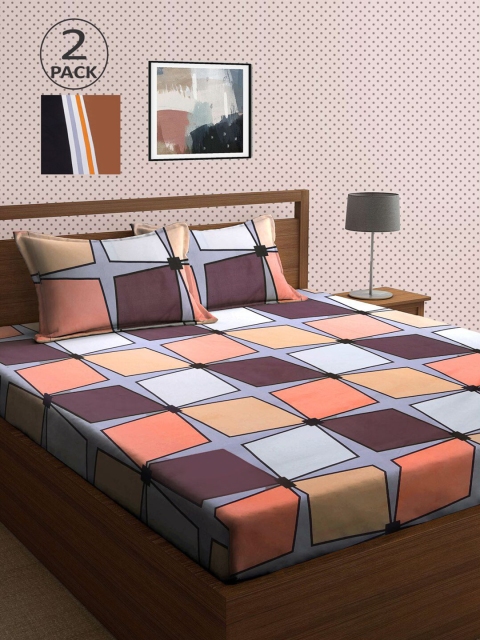 

KLOTTHE Grey & Coral Geometric 210 TC 2 King Bedsheet with 4 Pillow Covers