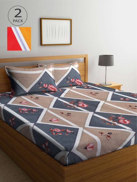 

KLOTTHE Set Of 2 210TC Double King Bedsheets With 4 Pillow Covers, Red