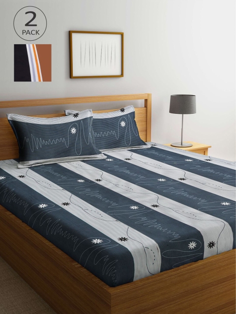 

KLOTTHE Red & Grey Striped 210 TC 2 King Bedsheet with 4 Pillow Covers