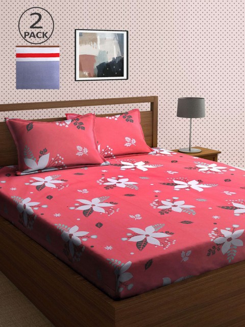 

KLOTTHE Red & Mustard Floral 210 TC 2 King Bedsheet with 4 Pillow Covers