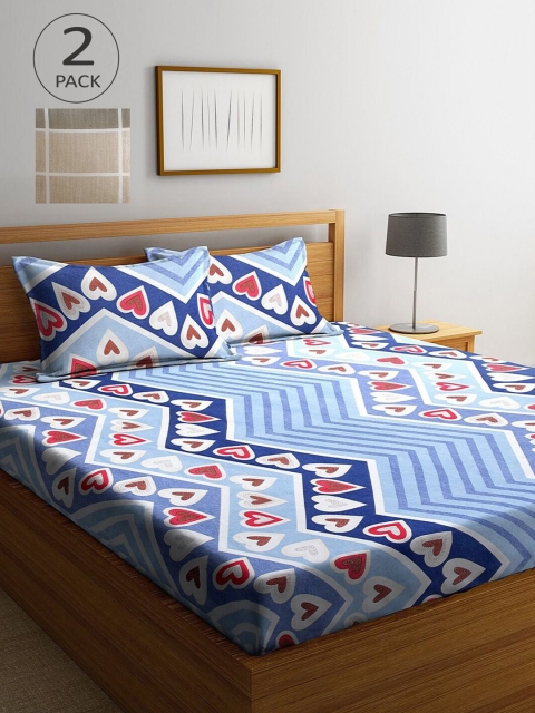 

KLOTTHE Blue & Grey 210 TC 2 King Bedsheet with 4 Pillow Covers