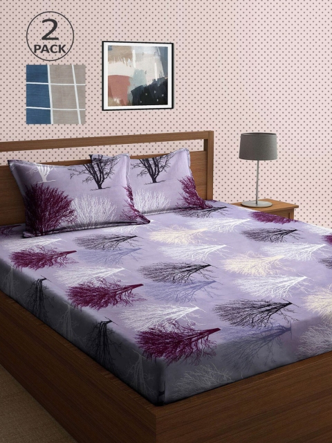 

KLOTTHE Lavender & Grey Geometric 210 TC 2 King Bedsheet with 4 Pillow Covers