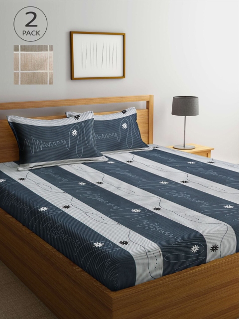 

KLOTTHE Pack Of 2 210 TC Cotton 2 King Bedsheet with 4 Pillow Covers, Multi