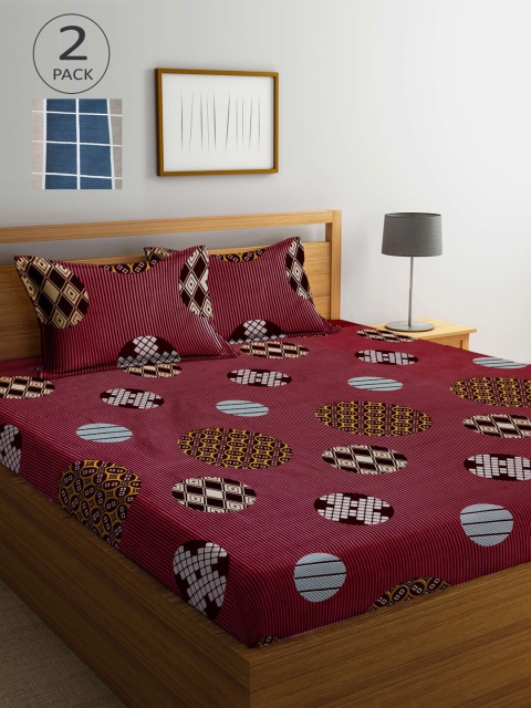 

KLOTTHE Maroon & Taupe Geometric 210 TC 2 King Bedsheet with 4 Pillow Covers