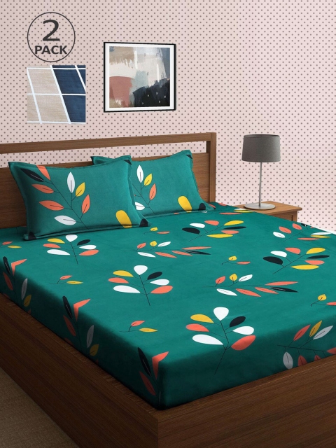 

KLOTTHE Green & Grey Floral 210 TC 2 King Bedsheet with 4 Pillow Covers