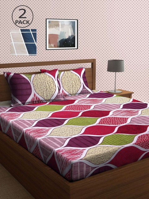 

KLOTTHE Pack Of 2 210 TC Cotton 2 King Bedsheet with 4 Pillow Covers, Multi
