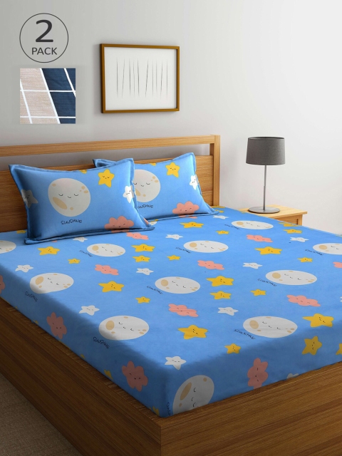 

KLOTTHE Blue & Grey Cartoon Characters 210 TC 2 King Bedsheet with 4 Pillow Covers