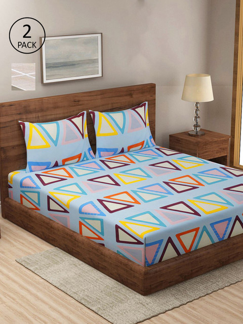 

KLOTTHE Blue & Grey Geometric 210 TC 2 King Bedsheet with 4 Pillow Covers