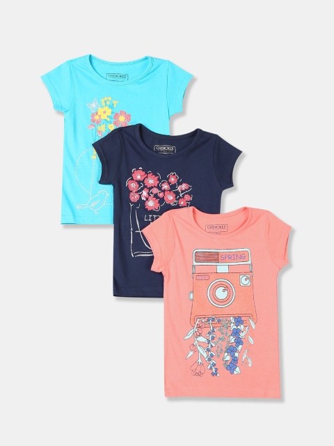 

Cherokee Girls Pack Of 3 Assorted Floral Printed Pure Cotton T-shirt
