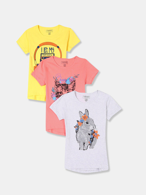 

Cherokee Girls Pack Of 3 Graphic Printed Pure Cotton T-shirt, Yellow
