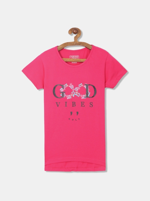 

Cherokee Girls Pink Typography Printed T-shirt