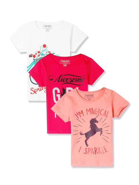 

Cherokee Girls Pack of 3 Assorted Typography Printed Pure Cotton T-shirt