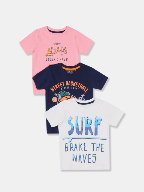 

Cherokee Boys Pack Of 3 Typography Printed Pure Cotton T-shirt, Pink