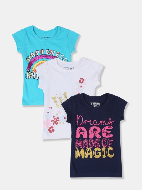 

Cherokee Set-3 Girls Assorted Typography Printed Cotton T-shirt