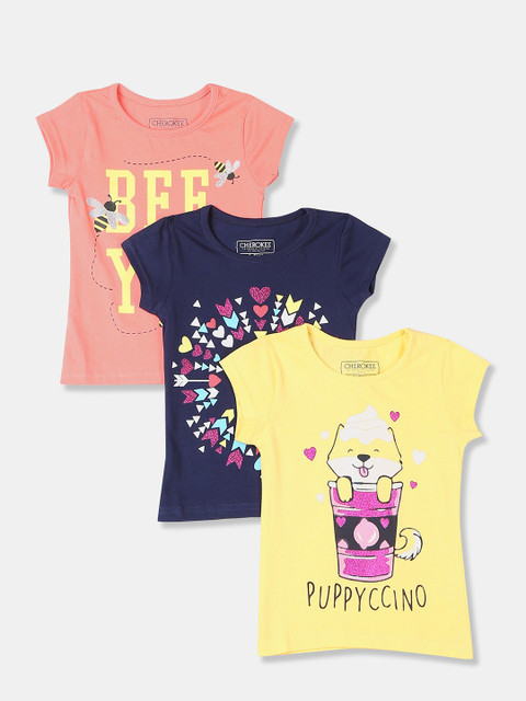 

Cherokee Girls Pack Of 3 Assorted Typography Printed T-shirt