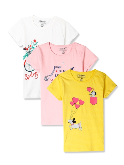 

Cherokee Girls Pack Of 3 Graphic Printed Pure Cotton T-shirt, Yellow
