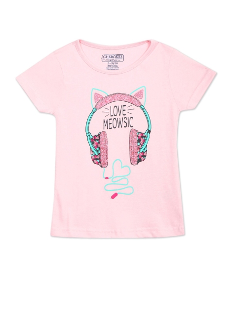 

Cherokee Girls Pink Graphic Printed Pure Cotton T-shirt
