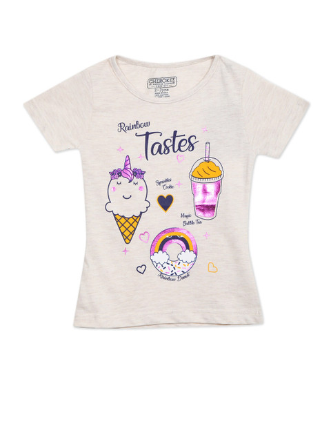 

Cherokee Girls White Graphic Printed Pure Cotton T-shirt