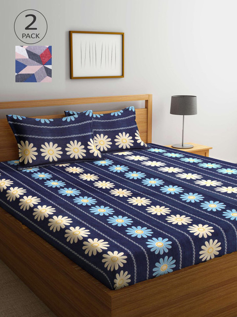 

KLOTTHE Multicoloured Printed 210 TC 2 King Bedsheet with 4 Pillow Covers, Multi