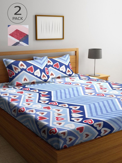 

KLOTTHE Blue & Pink Geometric 210 TC 2 King Bedsheet with 4 Pillow Covers