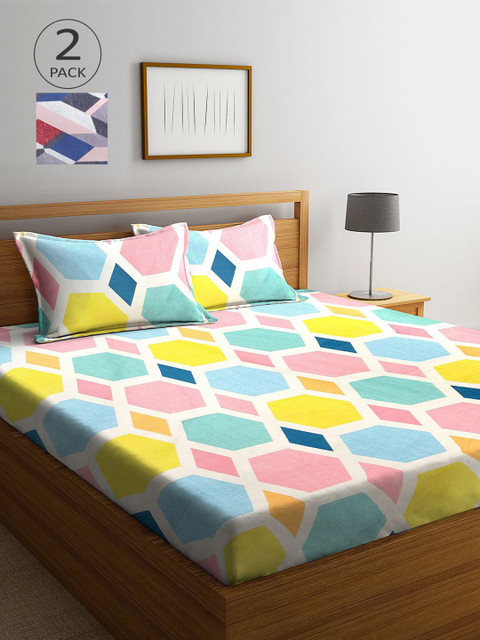 

KLOTTHE Set Of 2 210TC Double King Bedsheets With 4 Pillow Covers, Blue