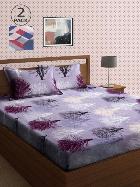 

KLOTTHE Purple & Blue Geometric 210 TC 2 King Bedsheet with 4 Pillow Covers