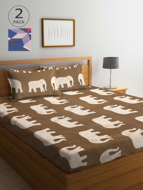 

KLOTTHE Tan & White Cartoon Characters 210 TC 2 King Bedsheet with 4 Pillow Covers