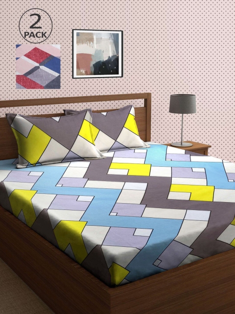 

KLOTTHE Pack Of 2 210 TC Cotton 2 King Bedsheet with 4 Pillow Covers, Multi
