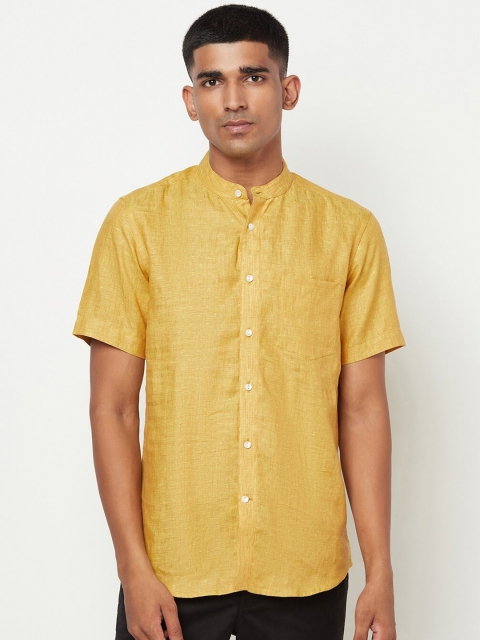 

Fabindia Men Yellow Slim Fit Opaque Printed Casual Shirt