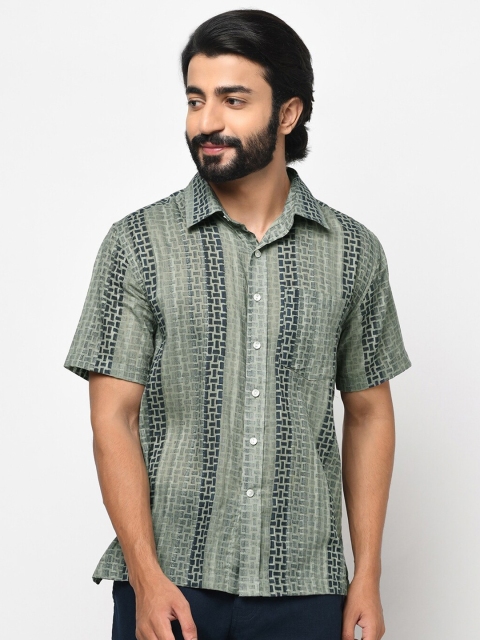 

Fabindia Men Blue & Grey Opaque Printed Cotton Casual Shirt