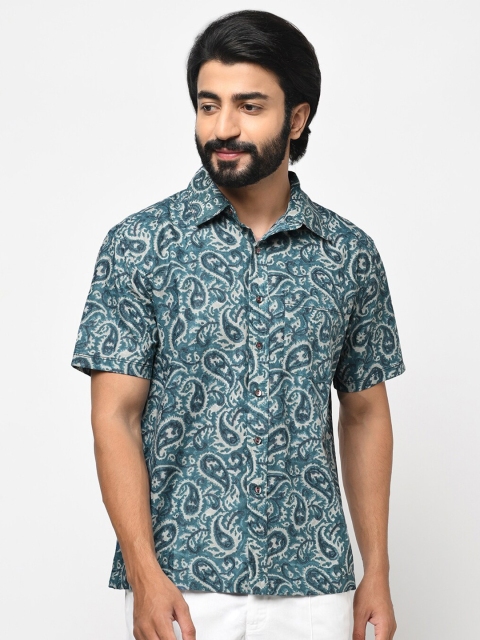 

Fabindia Men Blue Opaque Printed Casual Shirt