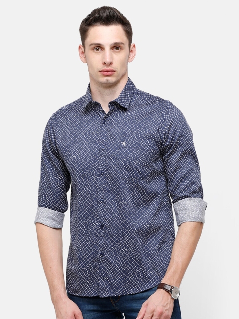 

Swiss Club Men Blue Slim Fit Opaque Printed Casual Shirt