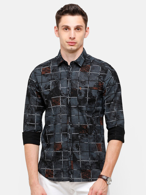 

Swiss Club Men Black Slim Fit Opaque Printed Casual Shirt