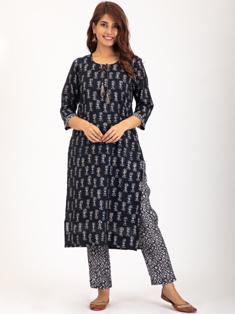 

Do Dhaage Women Black Ethnic Motifs Yoke Design Layered Kurti with Palazzos