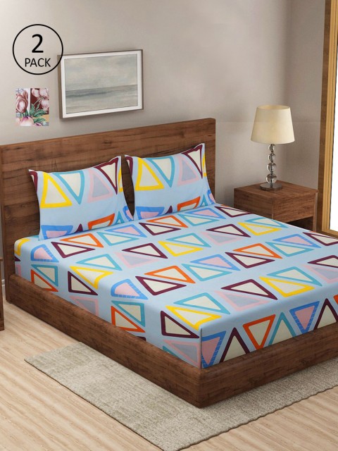 

KLOTTHE Blue & Grey Geometric 210 TC 2 King Bedsheet with 4 Pillow Covers
