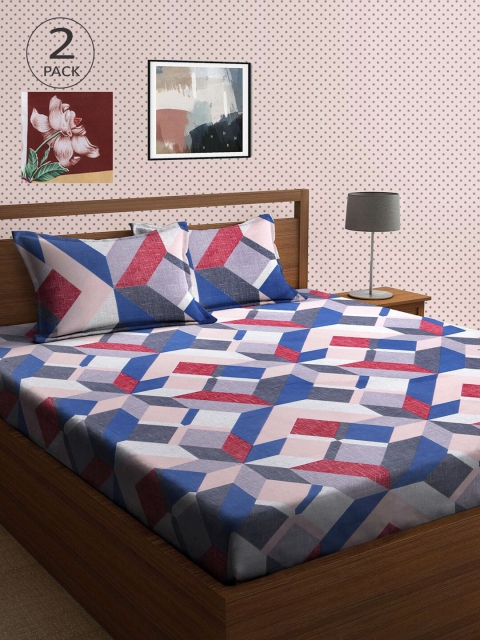 

KLOTTHE Pack Of 2 210 TC Cotton 2 King Bedsheet with 4 Pillow Covers, Multi