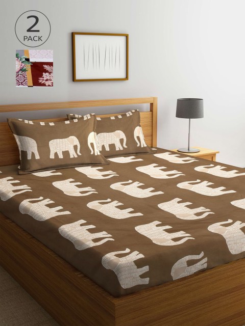 

KLOTTHE Brown & Beige Cartoon Characters 210 TC 2 King Bedsheet with 4 Pillow Covers
