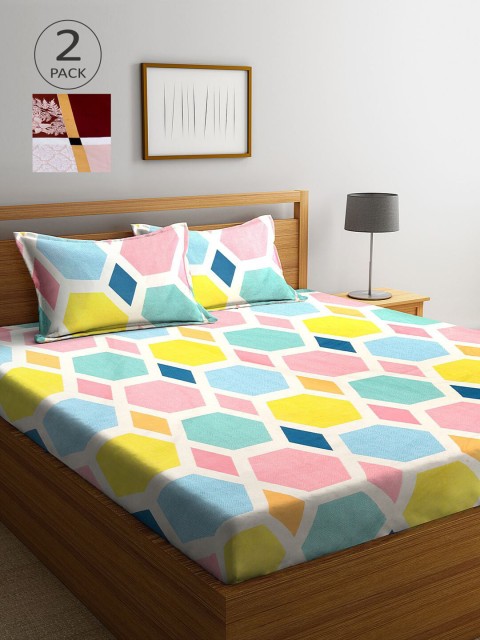 

KLOTTHE Set Of 2 210TC Double King Bedsheets With 4 Pillow Covers, White