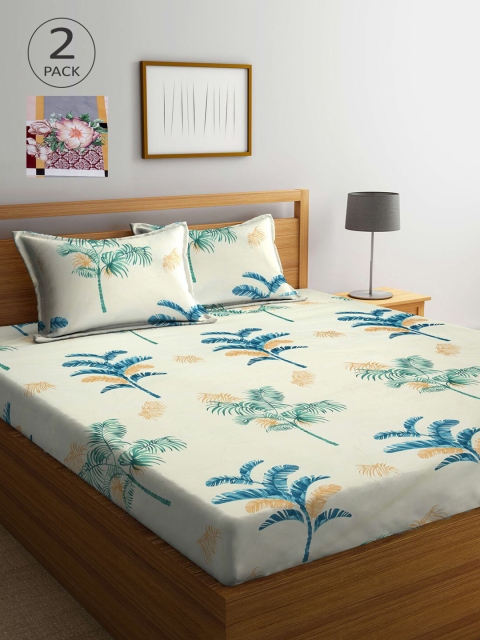 

KLOTTHE White & Brown Floral 210 TC 2 King Bedsheet with 4 Pillow Covers